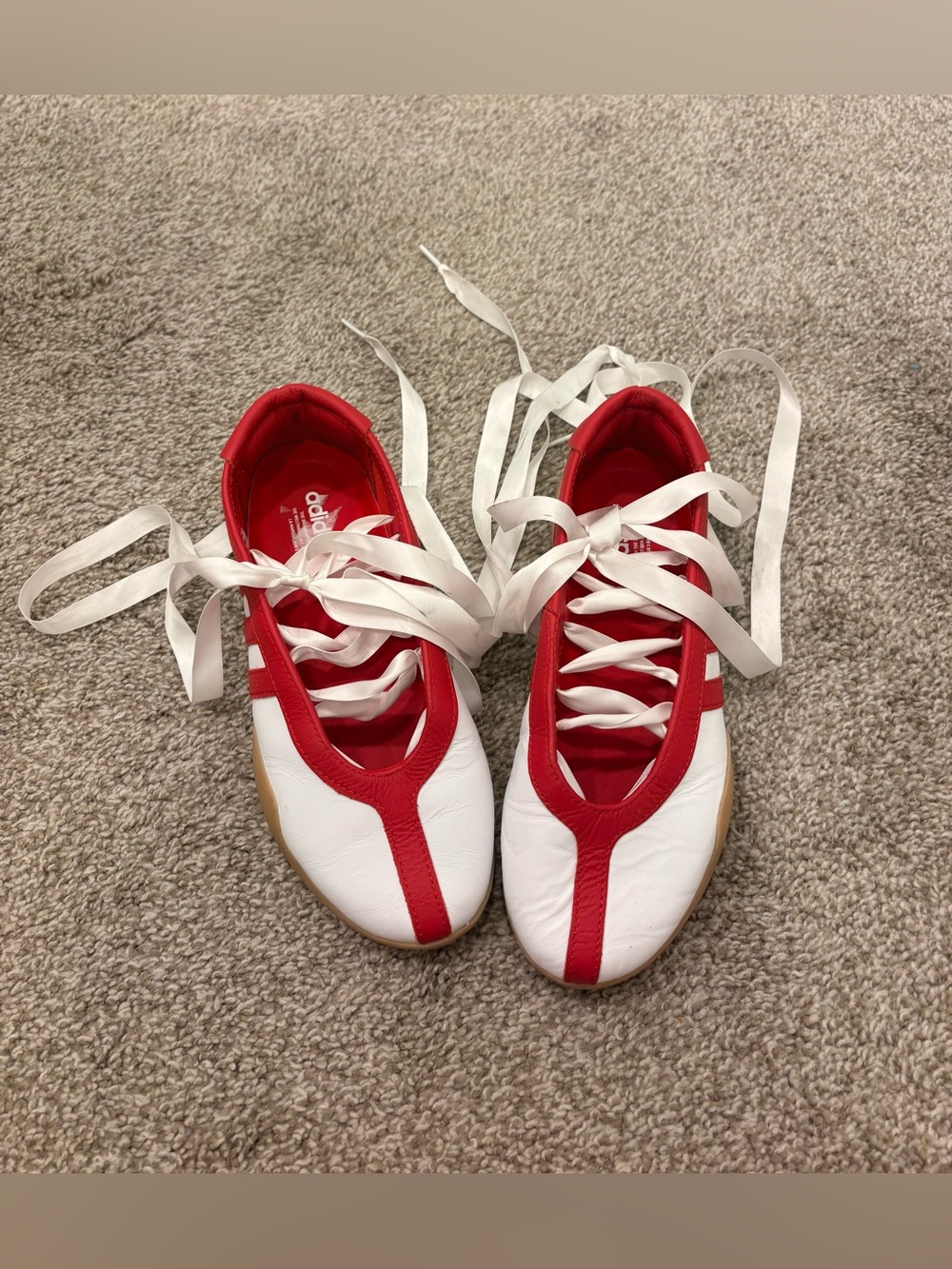 adidas Women’s White and Red Sneakers with Ribbon Laces